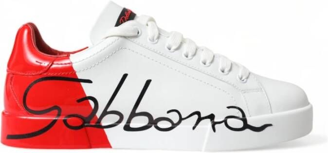 Dolce & Gabbana Portofino Rode en Witte Leren Sneakers Multicolor Dames
