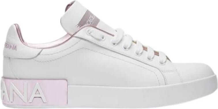 Dolce & Gabbana Portofino Sneaker van kalfsnappaleer White Dames