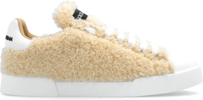 Dolce & Gabbana Gestempeld Logo Leren Trainers Beige Dames