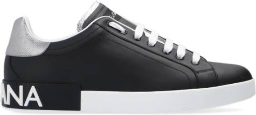 Dolce & Gabbana Portofino Leren Sneakers met Contrasterende Inzet Black Heren