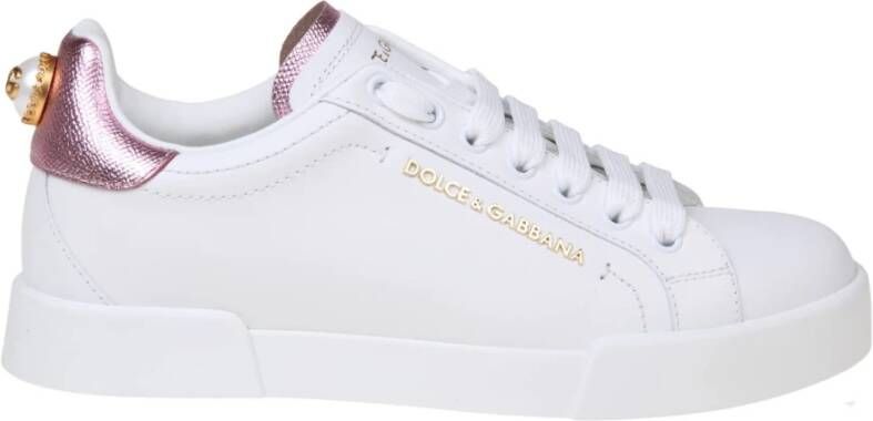 Dolce & Gabbana Portofino Sneakers in wit leer met logo parel White Dames