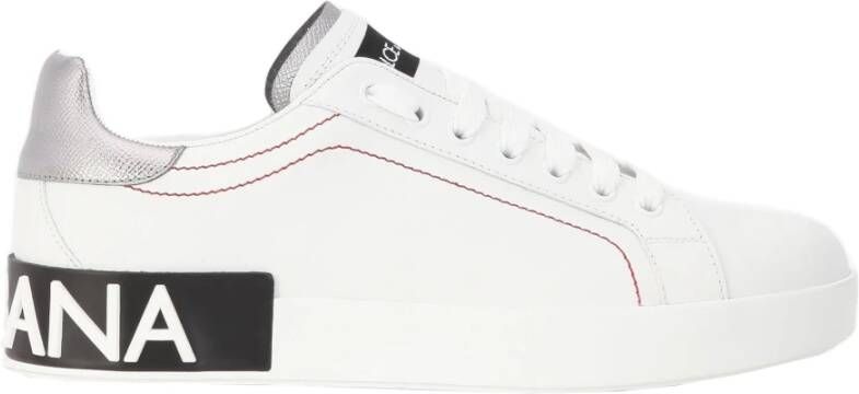 Dolce & Gabbana Witte Portofino Sneakers met Contrasterend Detail Witte lage sneakers met zilveren gelamineerde hiel White Dames