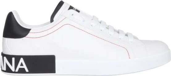 Dolce & Gabbana Portofino Sneakers Leren Sneakers met Baroklogo White Heren