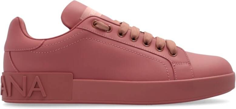 Dolce & Gabbana Portofino Leren Sneakers Pink Dames