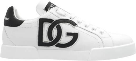 Dolce & Gabbana Witte Leren Sneakers Ronde Neus Vetersluiting White Dames