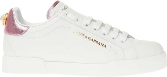 Dolce & Gabbana Klassieke Sneaker met Contrasterende Hak en Kunstmatige Parelversieringen White Dames