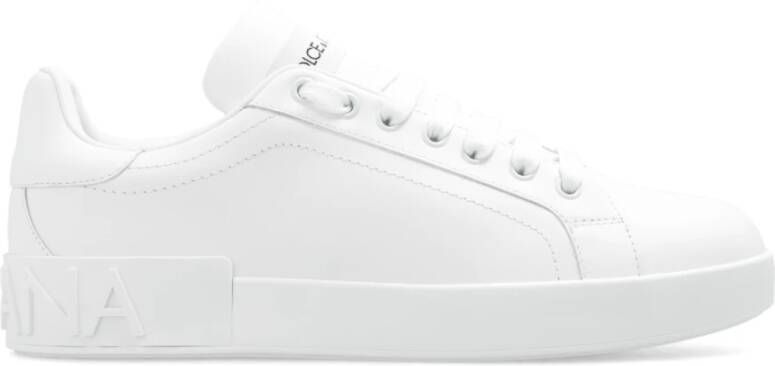 Dolce & Gabbana Witte Leren Sneakers met Ingegraveerd Logo White