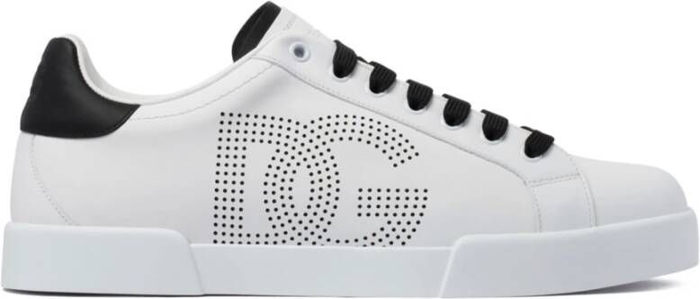 Dolce & Gabbana Witte Leren Sneakers met Geperforeerd Logo White Heren