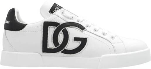 Dolce & Gabbana Witte Leren Sneakers Ronde Neus Vetersluiting White Dames