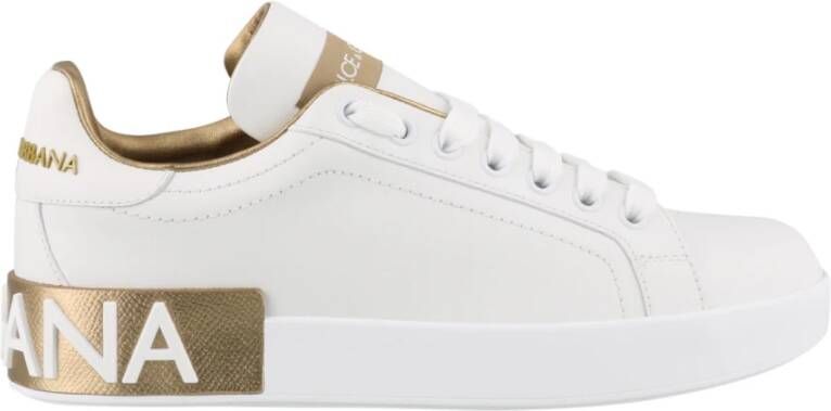 Dolce & Gabbana Portofino Sneakers Dolce Gabbana Gold Dust Leather Beige Dames