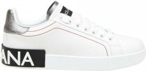 Dolce & Gabbana Portofino Sneakers In Metallic Calfskin Grijs Dames