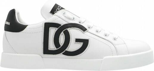 Dolce & Gabbana Witte Leren Sneakers Ronde Neus Vetersluiting White Dames