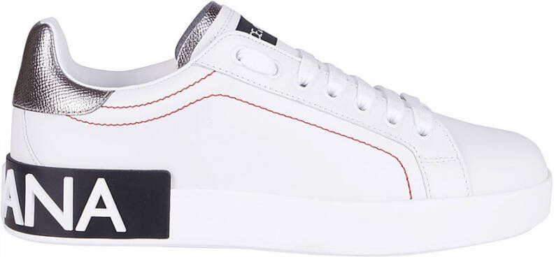 Dolce & Gabbana Witte Portofino Sneakers met Contrasterend Detail Witte lage sneakers met zilveren gelamineerde hiel White Dames