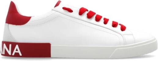 Dolce & Gabbana Portofino Sneakers Leer Wit Rood White Heren