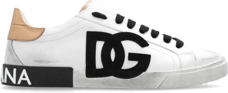 Dolce & Gabbana Witte en Goudkleurige Portofino Lage Sneakers White Heren