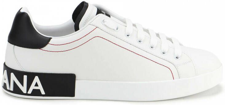 Dolce & Gabbana Portofino Sneakers Leren Sneakers met Baroklogo White Heren