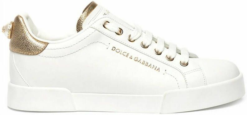 Dolce & Gabbana Witte leren sneakers met gouden en witte logo-applicaties White Dames