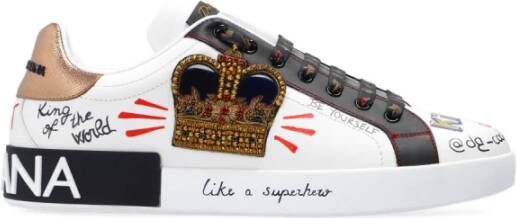 Dolce & Gabbana Portofino sneakers in printed nappa calfskin with patch Wit Heren