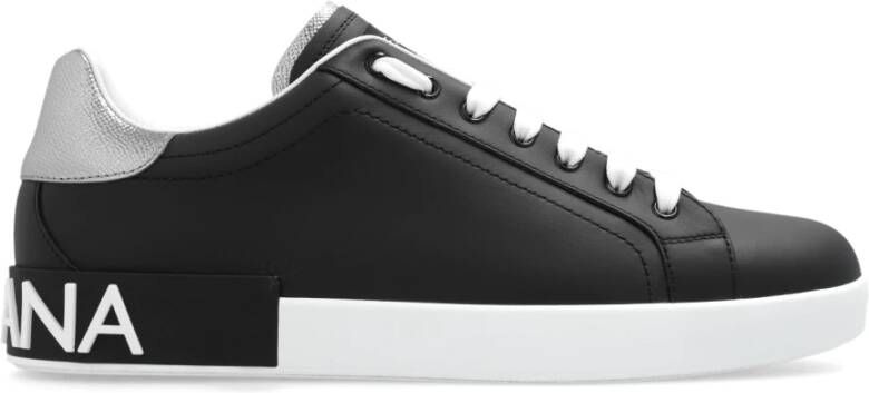 Dolce & Gabbana Portofino Leren Sneakers met Contrasterende Inzet Black Heren