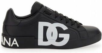 Dolce & Gabbana Zwarte Sneakers Ronde Neus Logo Print Black Heren