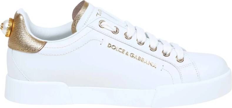Dolce & Gabbana Portofino Witte Leren Sneakers met Parel White Dames