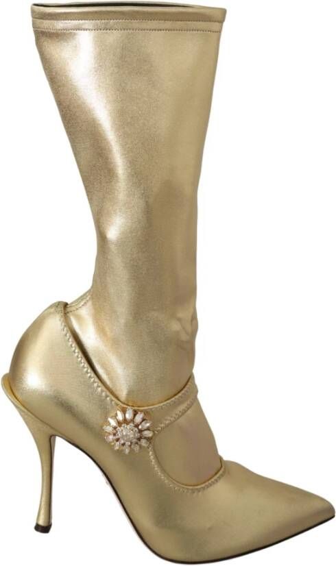 Dolce & Gabbana Gouden Kristalbloem Geborduurde Booties Yellow Dames - Foto 3