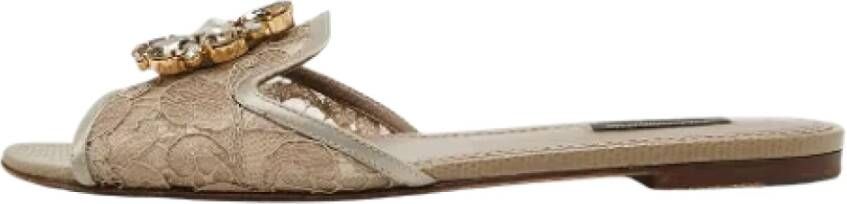 Dolce & Gabbana Pre-owned Lace flats Gray Dames