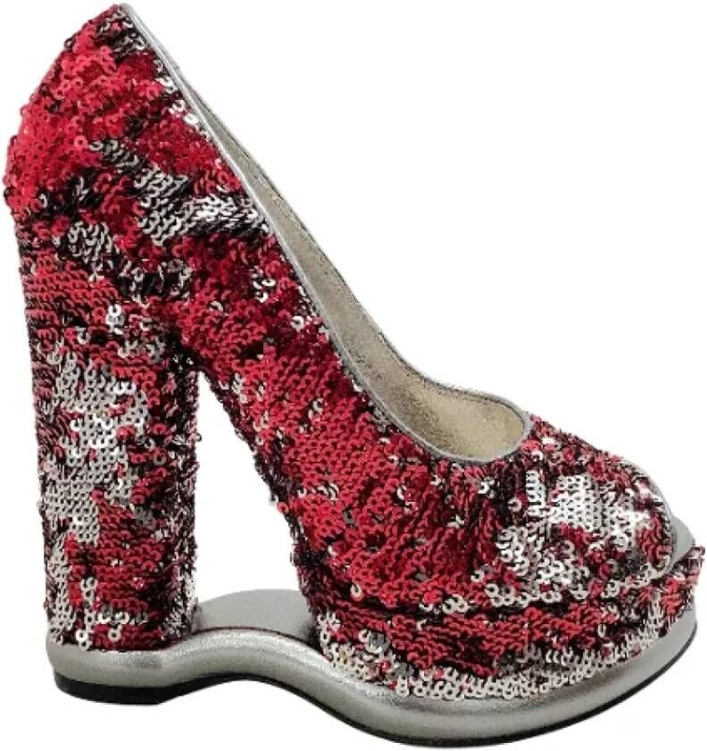 Dolce & Gabbana Pre-owned Rode Leren Pailletten Peep Toe Platform Hakken Red Dames