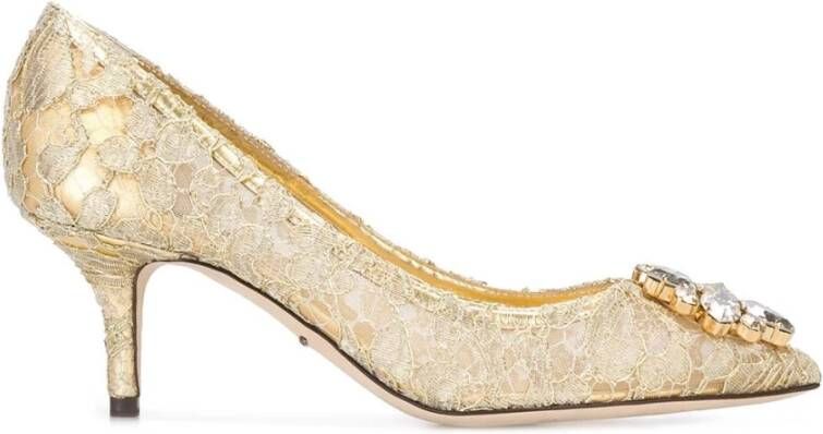 Dolce & Gabbana Gouden Bellucci Kant Lurex Pumps met Kristallen Yellow Dames