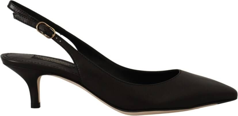 Dolce & Gabbana Black Leather Slingbacks Heels Pumps Shoes Zwart Dames
