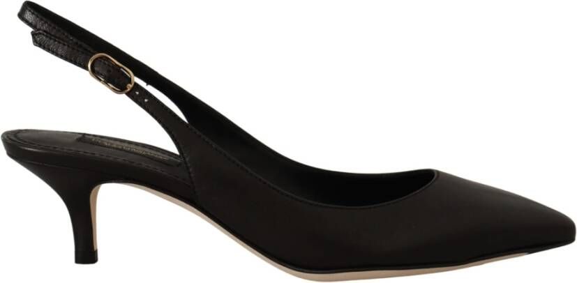 Dolce & Gabbana Zwarte Leren Slingback Hakken Italiaanse Stijl Black Dames