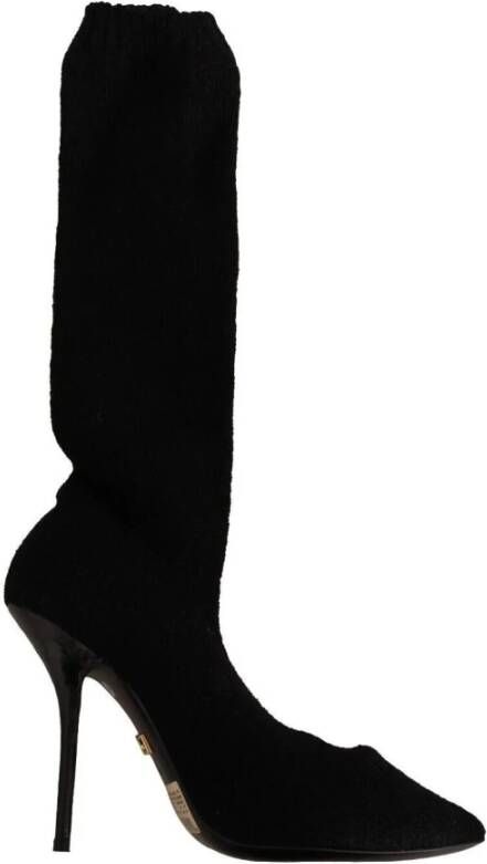 Dolce & Gabbana Black Stretch Socks Knee High Booties Shoes Zwart