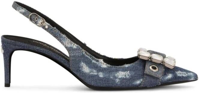 Dolce & Gabbana Blauwe Versleten Denim Pumps met Kristalversiering Blue Dames