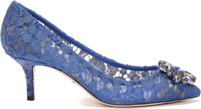 Dolce & Gabbana Elegante Kant Hakken met Juweelversiering Blue Dames