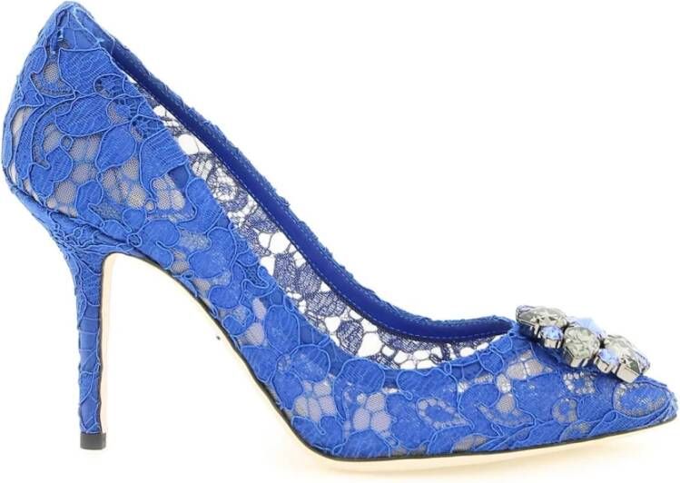 Dolce & Gabbana Elegante Kant Hakken met Juweelversiering Blue Dames