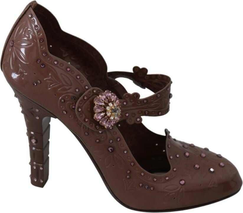 Dolce & Gabbana Bruine Bloemen Kristallen Cinderella Hakken Brown Dames