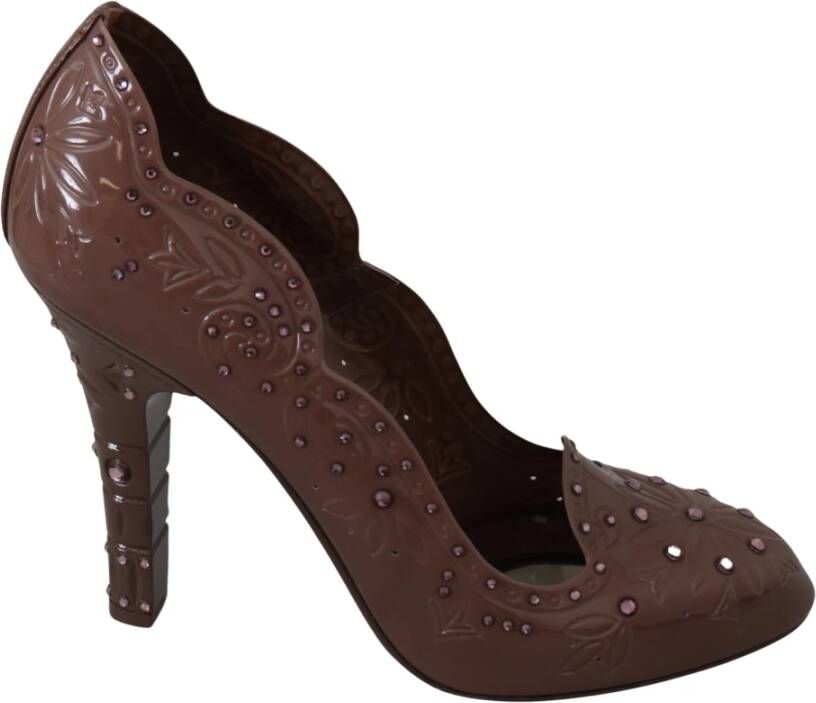 Dolce & Gabbana Bruine Bloemen Kristallen Cinderella Hakken Brown Dames