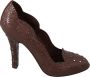 Dolce & Gabbana Bruine Bloemen Kristallen Cinderella Hakken Brown Dames - Thumbnail 1