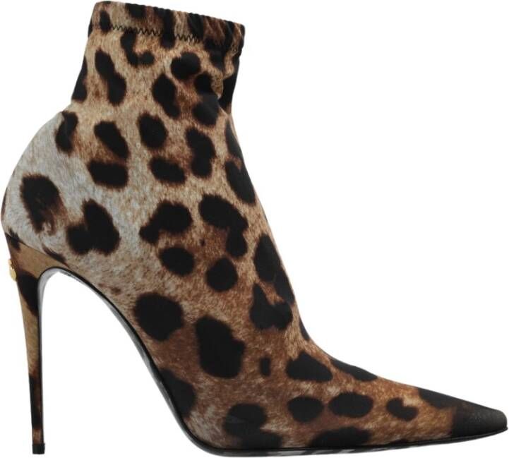 Dolce & Gabbana Leopard-Print Stretch Fabric Boot Brown Dames