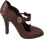 Dolce & Gabbana Bruine Bloemen Kristallen Cinderella Hakken Brown Dames - Thumbnail 1
