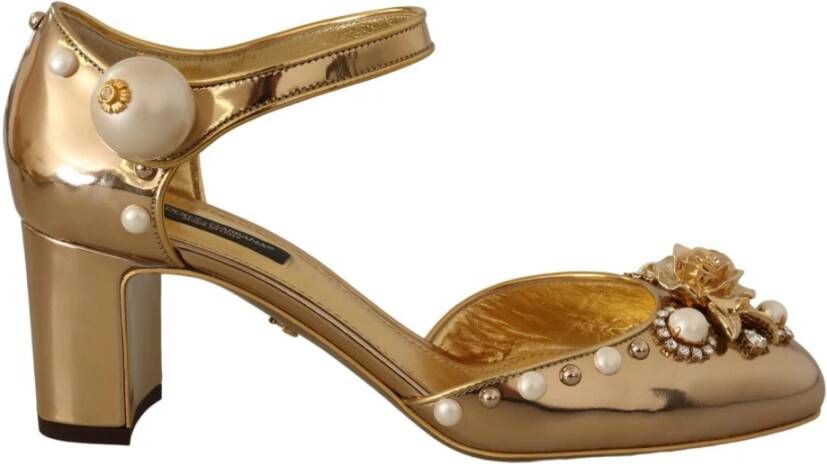 Dolce & Gabbana Gouden Leren Studs Kristal Enkelband Schoenen Yellow Dames