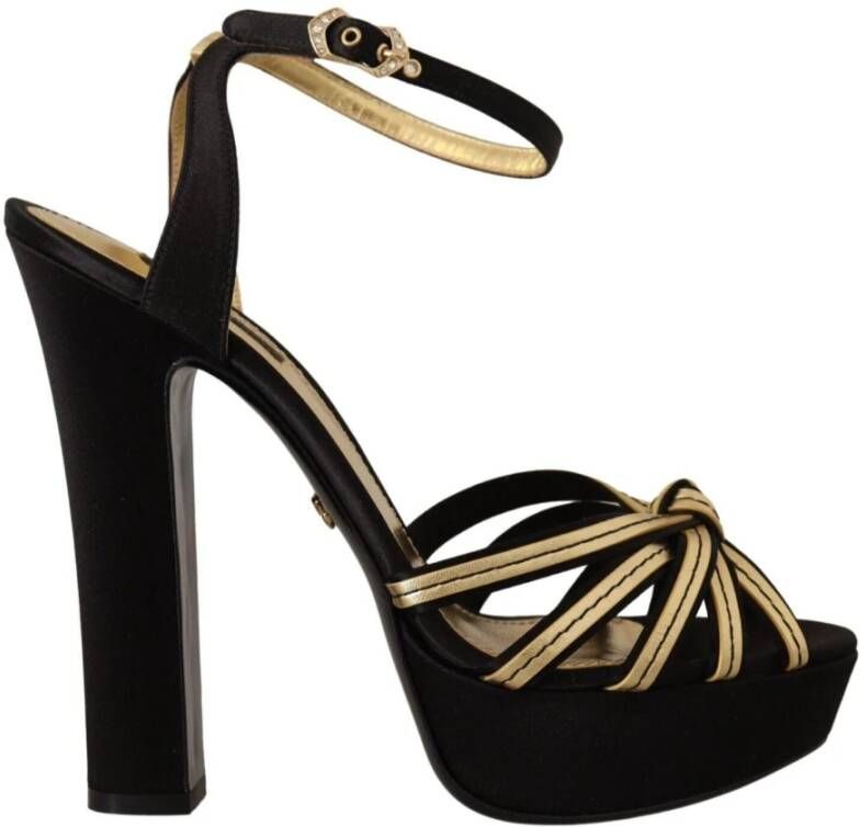 Dolce & Gabbana Zwarte Gouden Enkelband Hakken Sandalen Black Dames