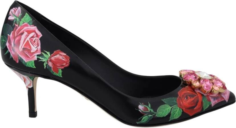 Dolce & Gabbana Zwarte Bloemen Kristal Stiletto Hakken Multicolor Heren