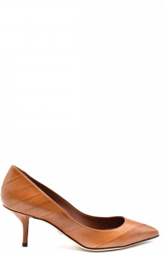 Dolce & Gabbana Bruin leren Kitten Heel Pumps met logo details Brown Dames