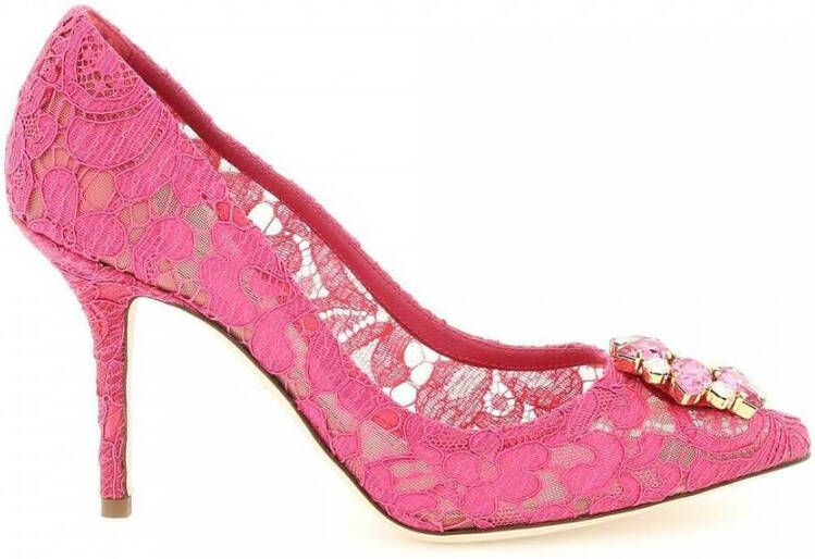 Dolce & Gabbana Pink Taormina Lace Crystal Heels Pumps Shoes Roze Dames