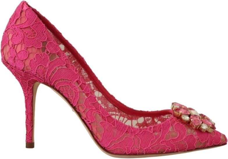 Dolce & Gabbana Pink Taormina Lace Crystal Heels Pumps Shoes Roze Dames