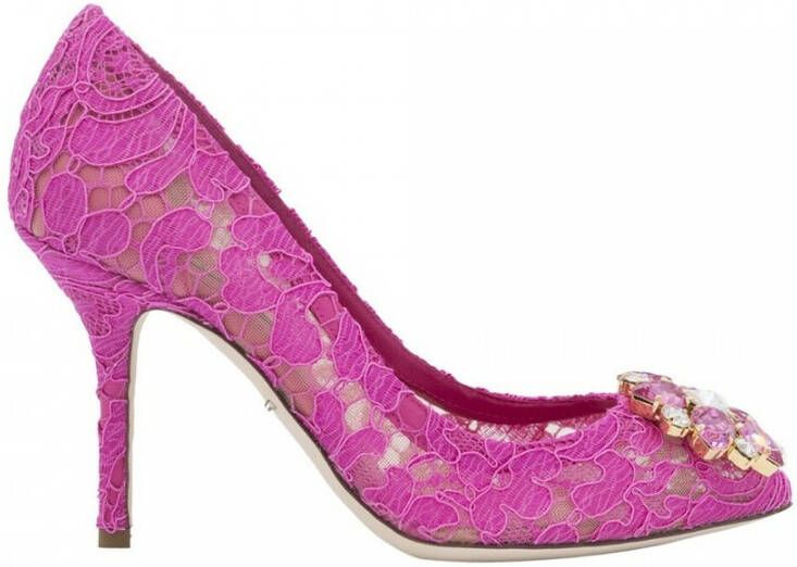 Dolce & Gabbana Pink Taormina Lace Crystal Heels Pumps Shoes Roze Dames