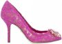 Dolce & Gabbana Pink Taormina Lace Crystal Heels Pumps Shoes Roze Dames - Thumbnail 1