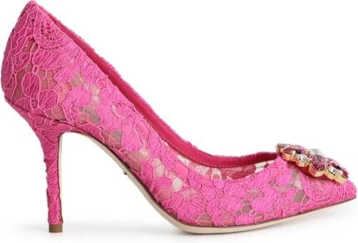 Dolce & Gabbana Pink Taormina Lace Crystal Heels Pumps Shoes Roze Dames