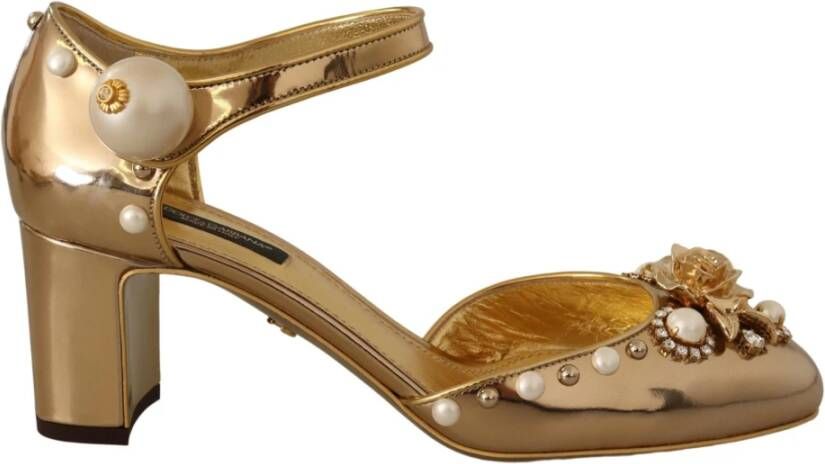 Dolce & Gabbana Gouden Leren Studs Kristal Enkelband Schoenen Yellow Dames